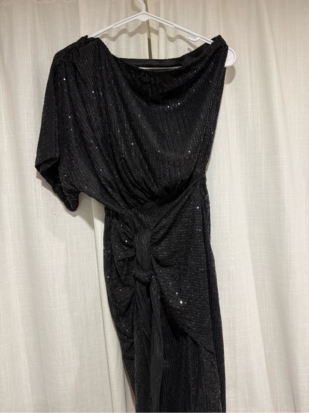 Elegant Black Sequin Asymmetrical Knot-Front Women's Dress